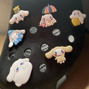 16 pc cinnamoroll, my melody and kuromi croc charms with 5 stickers
